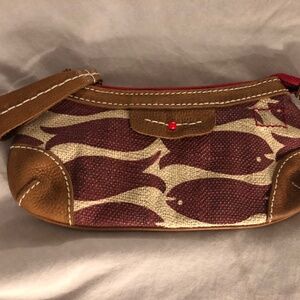 Gap Red Project for Africa Pebble Leather Canvas Fish Print Zipper Clutch Pouch